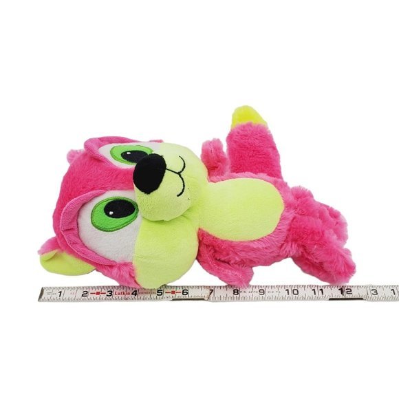 BJ Toy Co‎ Pink  Fox Wolf Plush Stuffed Animal 12" Neon Bright Yellow Rare Toy - Picture 5 of 5